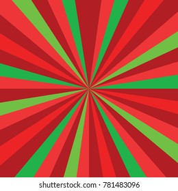 sunburst ray vector Christmas or new year colored pattern with red and green diagonal line, stripes background illustration. Vector illustration for design, banner, card, poster.
