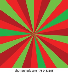 sunburst ray vector Christmas or new year colored pattern with red and green diagonal line, stripes background illustration. Vector illustration for design, banner, card, poster.