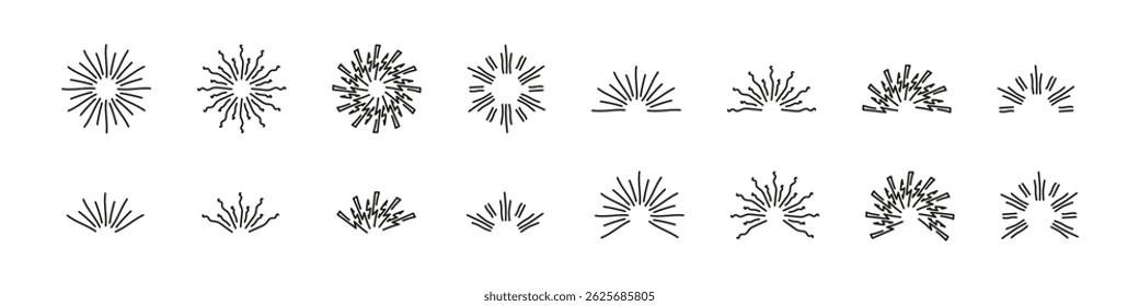 Sunburst rays in doodle and outline vector style.
Radiating hand-drawn lines in abstract burst shapes