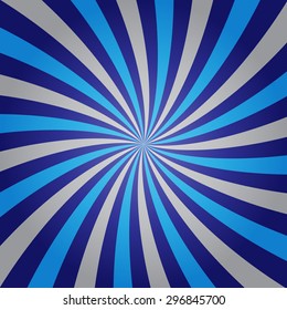 Sunburst with rays illustration, sunlight with stains. Comic cartoon popart style. Blue colored rays.