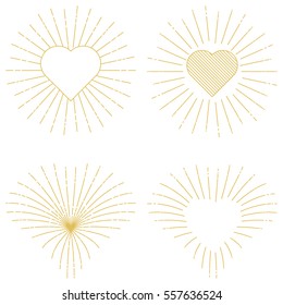 Sunburst rays, radial and in shape of heart, vector illustration
