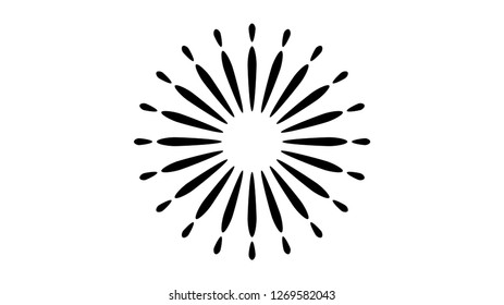 Sunburst rays retro design elements isolated on a white background. Starbursts circles black color, mandala art black and white. Vector illustration.
