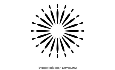 Sunburst rays retro design elements isolated on a white background. Starbursts circles black color, mandala art black and white. Vector illustration.