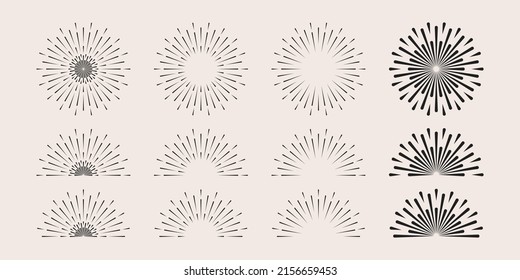 Sunburst rays set. Burst beam. Vintage vector design element.