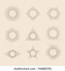Sunburst Rays Set. Vintage styled vector illustration.