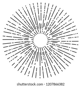 Sunburst and rays of sun, linear drawing. Vector