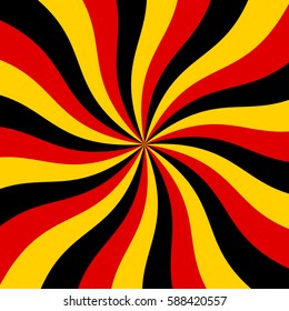 Sunburst red, black and yellow vector background. Abstract swirl graphic design for wallpaper, banner and backdrop.