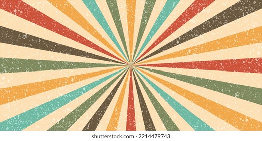 Sunburst Retro Colors Background, vintage background for painting interior cover wallpaper with grunge texture, abstract geometric background