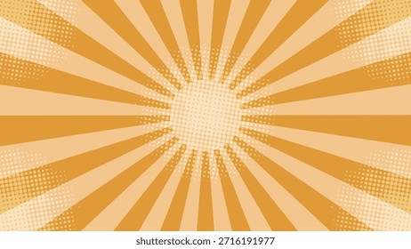 Sunburst Retro Orange Poster Background Design with Dotted Halftones Comic Pop Art. Vector Illustration