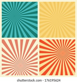 Sunburst Retro Textured Grunge Background Set. Vintage Rays