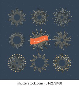 Sunburst retro vintage frames for logo or badge design. Hand drawing vector illustration