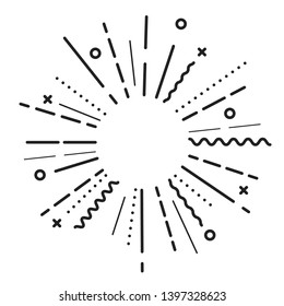 Sunburst round line circle. Shining effect with stars. Abstract shape. Empty template. Retro bursting rays. Decoration element. White background. Isolated. Flat design. Vector illustration