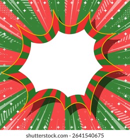 Sunburst, Scream Bubble Frame Background, Concentration Line, Sparkle Effect Decoration, Comic Style, Christmas colors, Square Size