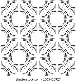 Sunburst seamless pattern. Bursting rays. Hand Drawn vector vintage background. Perfect for wrapping paper, fabric, textile etc