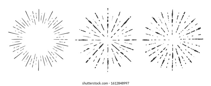 Sunburst set 3 style isolated on white background for logo, tag, stamp, t shirt, banner, emblem. Vector Illustration 10 eps