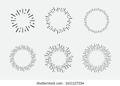 Sunburst set 6 style isolated on white background for logo, tag, stamp, t shirt, banner, emblem. Vector Illustration 10 eps