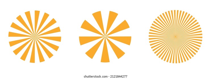 Sunburst set. Abstract yellow sun shape isolated on white background