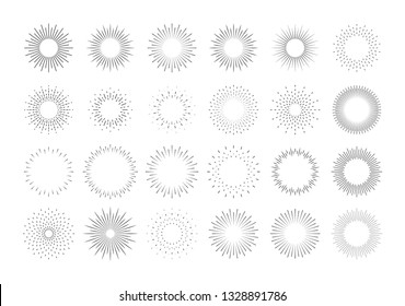 Sunburst set. Big collection sunburst best quality. Star, firework explosion, logo, emblem, tag. Web banner. Vector Illustration.