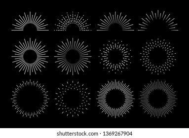 Sunburst set. Big collection sunburst best quality. Star, firework explosion, logo, emblem, tag. Web banner Vector Illustration