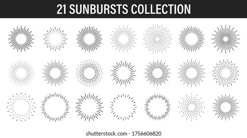 Sunburst set. Big collection sunburst best quality. Star, firework explosion, logo, emblem, tag. Web banner. Vector Illustration.