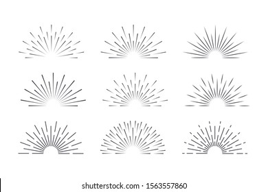 Sunburst set black style isolated on background for logotype, emblem, logo, tag. Firework explosion, star. Vector stock illustration.