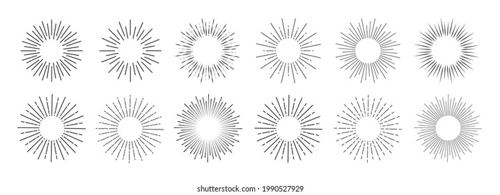 Sunburst set black style isolated on white background for logo, tag, stamp, t shirt, banner, emblem. Vector Illustration 10 eps