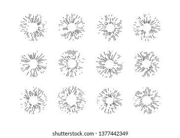 Sunburst set black style. Sun rays. Vector Illustration
