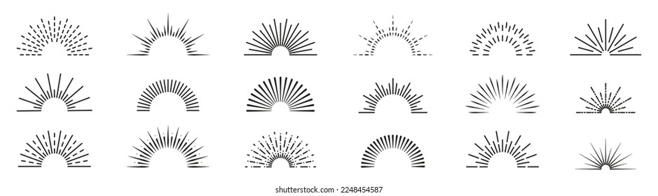 Sunburst set, bursting sun rays, fireworks, sun rays icons, shine and burst line - Shutterstock ID 2248454587