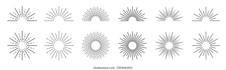 Sunburst set. Collection sunburst best quality. Firework explosion, logo, emblem, tag. Retro sunburst design. Vector Illustration.