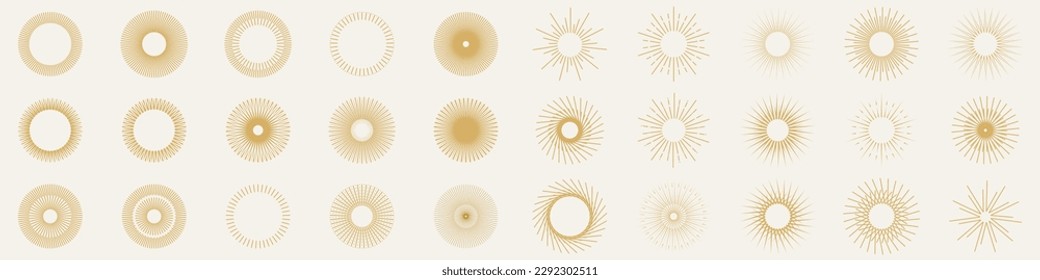 Sunburst set. Collection sunburst. Star, firework explosion, logo, emblem. Linear style. - Vector illustration EPS 10