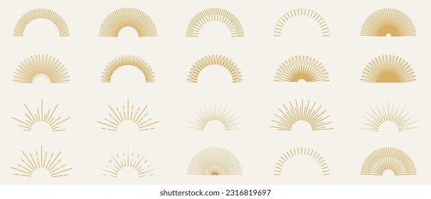 Sunburst set. Collection sunburst. Star, firework explosion, logo, emblem. Linear style. - Vector illustration EPS 10