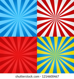Sunburst set, color background. Vector illustration