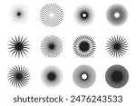 Sunburst set. Sunburst design element collection, Sunburst element radial stripes,  Sunray, Collection of ray. circular beams vector.