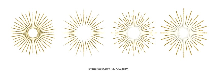 Sunburst set gold glitter style isolated on transparent background. Firework explosion, star, rays of light collection. Vector Illustration 10 eps