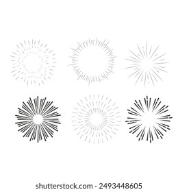 Sunburst set gold style isolated on white background for logo, tag, stamp, t shirt, banner, emblem. Vector Illustration 10 eps