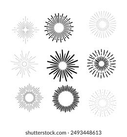 Sunburst set gold style isolated on white background for logo, tag, stamp, t shirt, banner, emblem. Vector Illustration 10 eps