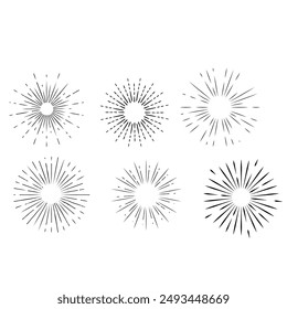 Sunburst set gold style isolated on white background for logo, tag, stamp, t shirt, banner, emblem. Vector Illustration 10 eps