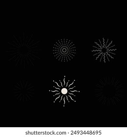 Sunburst set gold style isolated on white background for logo, tag, stamp, t shirt, banner, emblem. Vector Illustration 10 eps