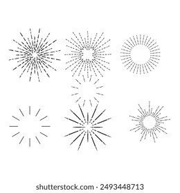 Sunburst set gold style isolated on white background for logo, tag, stamp, t shirt, banner, emblem. Vector Illustration 10 eps