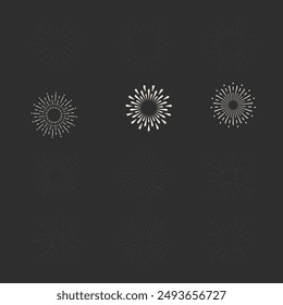 Sunburst set gold style isolated on white background for logo, tag, stamp, t shirt, banner, emblem. Vector Illustration 10 eps