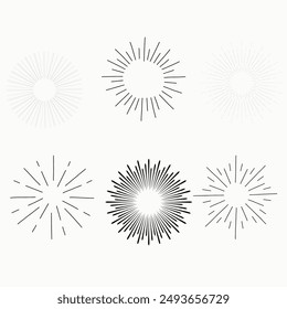 Sunburst set gold style isolated on white background for logo, tag, stamp, t shirt, banner, emblem. Vector Illustration 10 eps