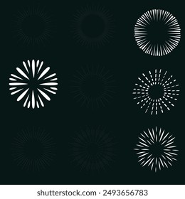 Sunburst set gold style isolated on white background for logo, tag, stamp, t shirt, banner, emblem. Vector Illustration 10 eps