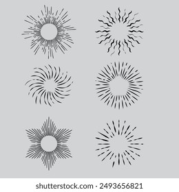 Sunburst set gold style isolated on white background for logo, tag, stamp, t shirt, banner, emblem. Vector Illustration 10 eps