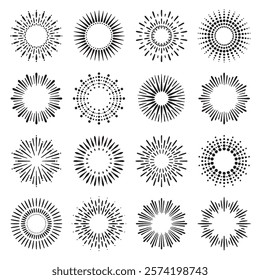 Sunburst set gold style isolated on white background for logo, tag, stamp,  logo icon illustration white background