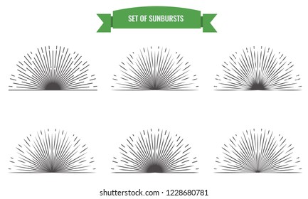 Sunburst set. Golden style isolated for your design. Vector Illustration