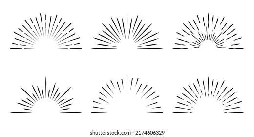 Sunburst Set. Half Circle Sun Burst Or Starburst Collection. Vector Illustration.