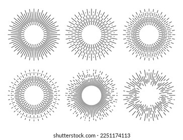 Sunburst set. Sunburst icon collection. Retro sunburst design. Sunrise rays light burst line sunshine sunbeam vintage border symbol. Vector illustration.