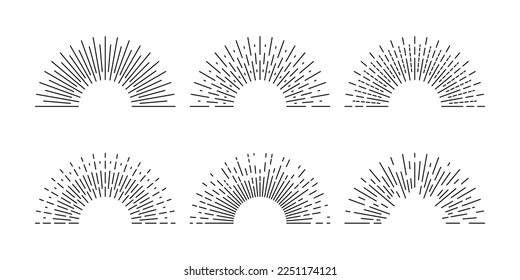 Sunburst set. Sunburst icon collection. Retro sunburst design. Sunrise rays light burst line sunshine sunbeam vintage border symbol. Vector illustration.