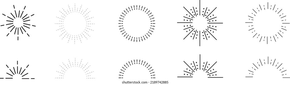 Sunburst set. Sunburst icon collection vector.Retro sunburst design.Big collection sunburst best quality. Burs.Sunrise rays light burst line shine sunshine sunbeam vintage border symbol