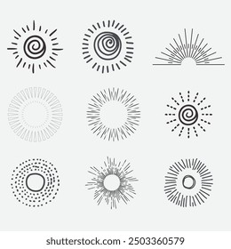 Sunburst set. Sunburst icon collection vector.Retro sunburst design.Big collection sunburst best quality. Burs.Sunrise rays light burst line shine sunshine sunbeam vintage border symbol